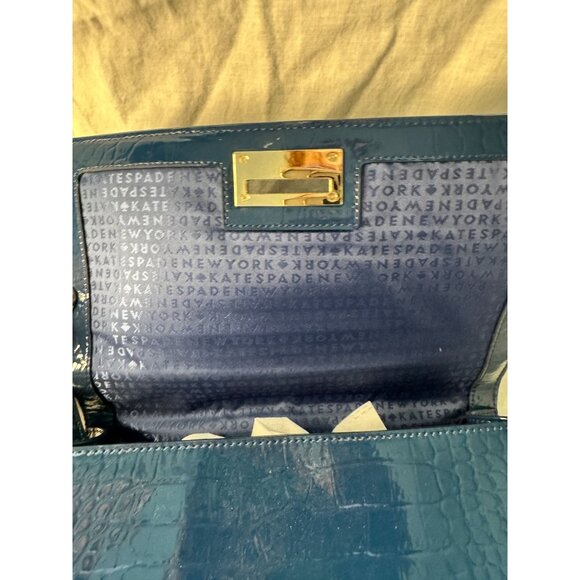Kate Spade Knightsbridge Doris Blue Leather Croc Embossed Satchel Purse Handbag - Picture 6 of 11